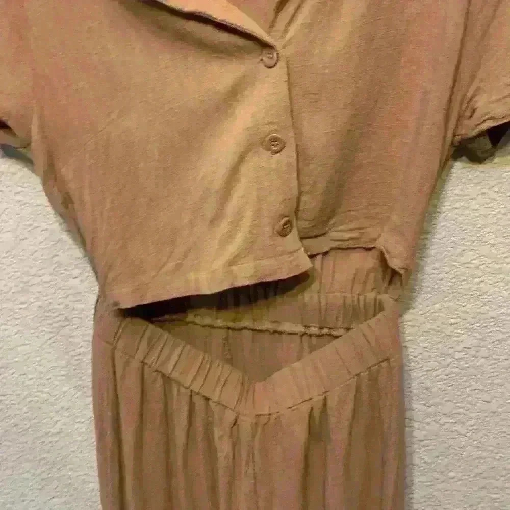 Tan Hyfve linen blend jumpsuit sz M basic closet staple linen vacation beach - Picture 5 of 9